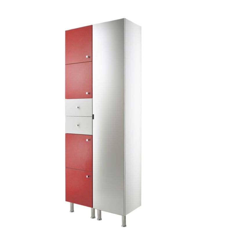 Concept 38 Tall Unit with 2 White Drawers and 4 Doors Cherry Red