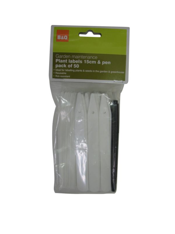 BandQ Plant Labels 15cm And Pen Pack Of 50