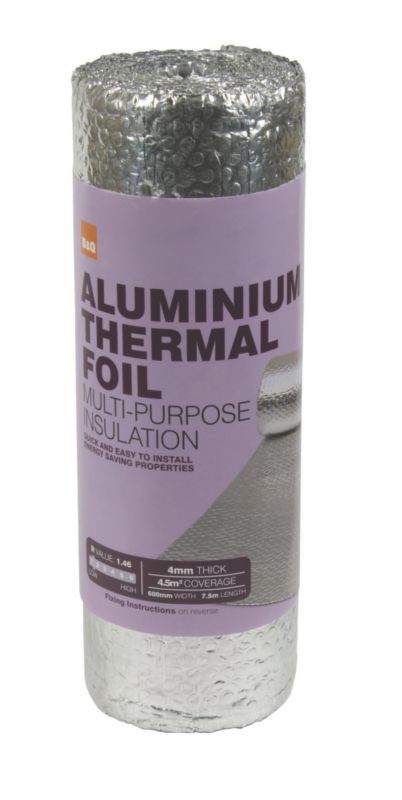 B&Q Aluminium Thermal Foil M/P Insulation Silver Length 7.5m x Width 600mm