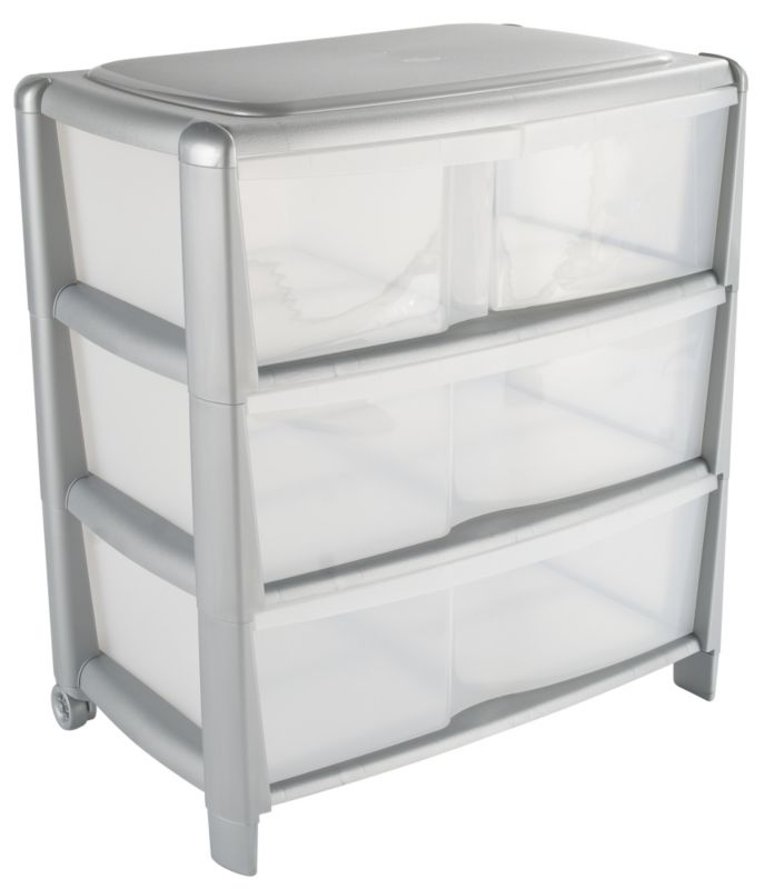 BandQ 2 Large Wide 2 Small Drawer Silver FrameClear Drawers