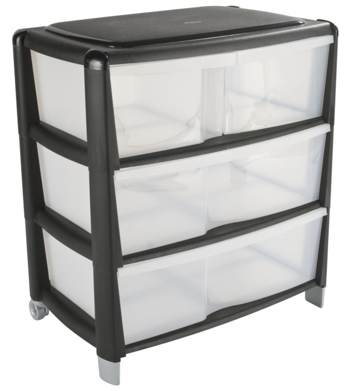 BandQ 2 Large Wide 2 Small Drawer Black FrameClear Drawers