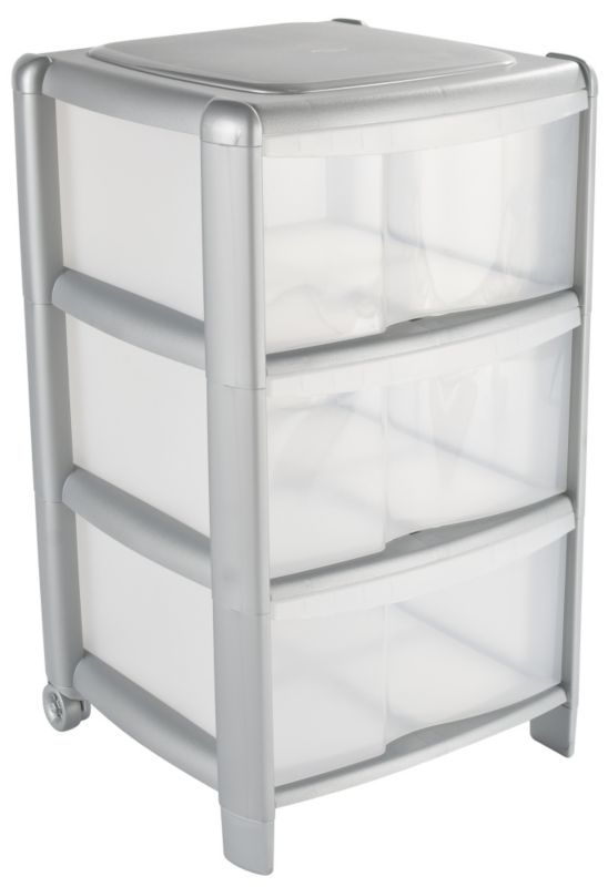BandQ 3 Drawer Tower Unit Silver FrameClear Drawers