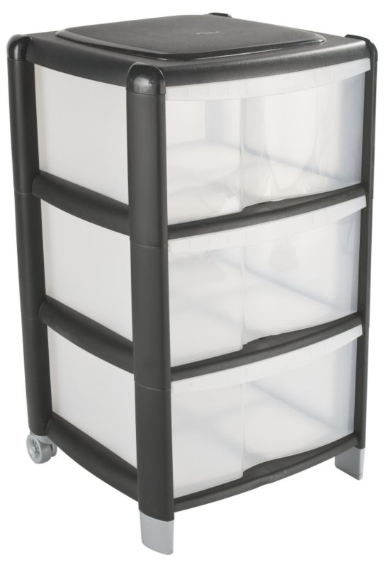BandQ 3 Drawer Tower Unit Black FrameClear Drawers