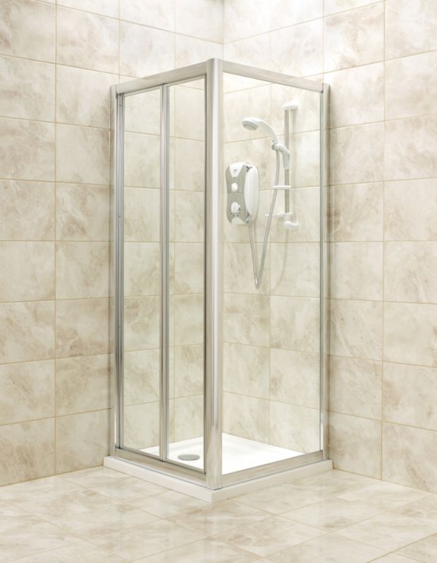 Bi Fold Door Shower Enclosure Silver Effect FrameClear Glass 760mm