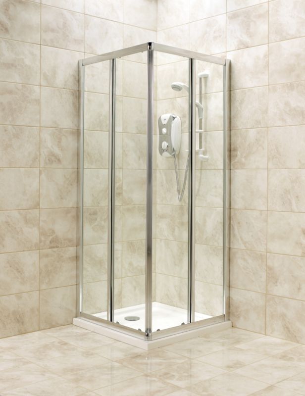 Corner Entry Shower Enclosure Silver Effect Frame/Clear Glass 800mm