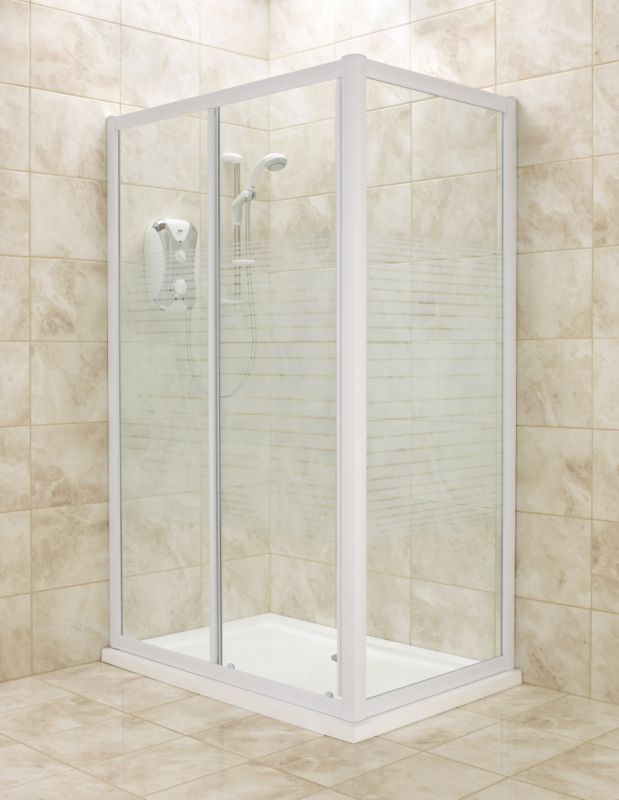 Rectangular Shower Enclosure White FrameStriped Glass 760mm