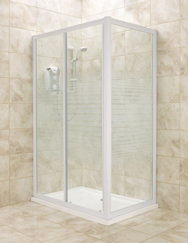 Rectangular Shower Enclosure White FrameStriped Glass 800mm