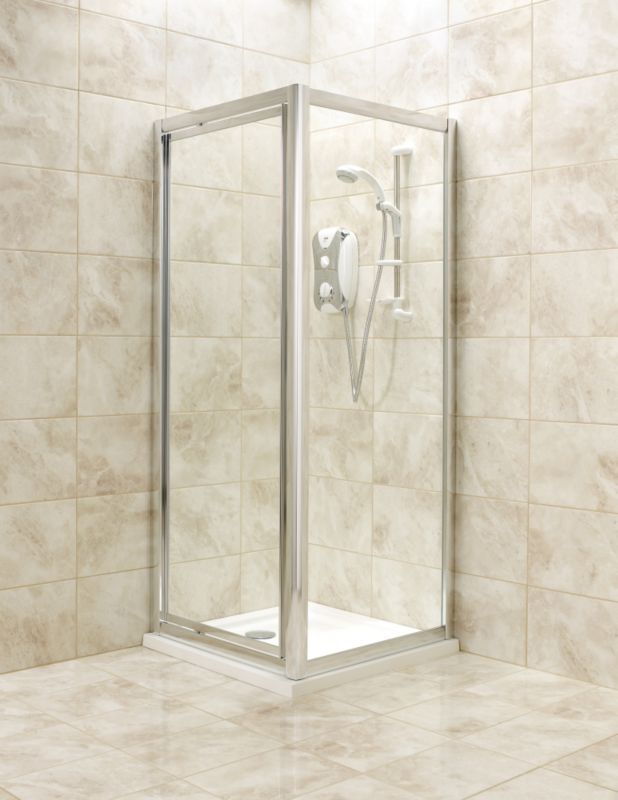 Pivot Door Shower Enclosure Silver Effect FrameClear Glass 760mm