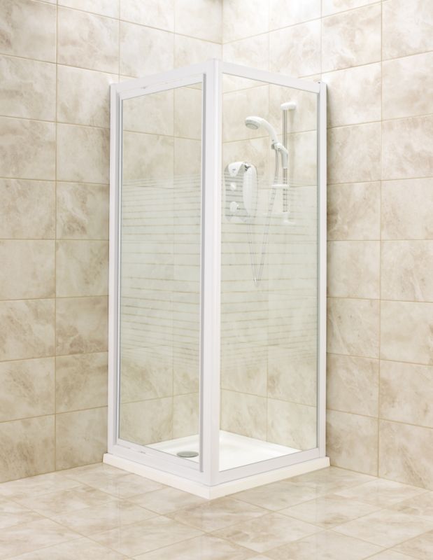 Pivot Door Shower Enclosure White FrameStriped Glass 760mm