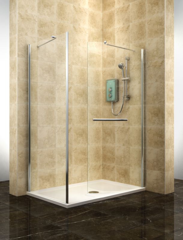 Cooke & Lewis Deluvio Walk-In Shower Enclosure With Curved Glass Panel (H)1900 x (W)1400 x (D)90