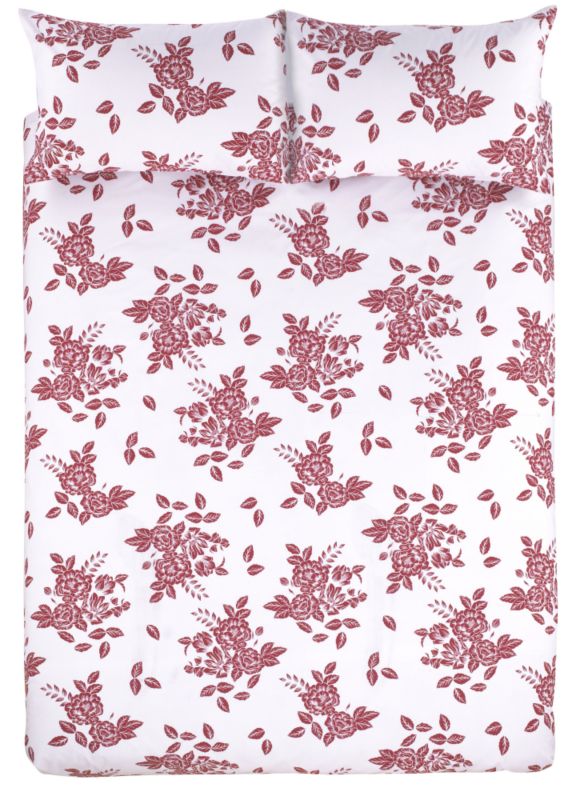 Colours by B&amp;Q Rosa Double Printed Duvet Set Red/Grey