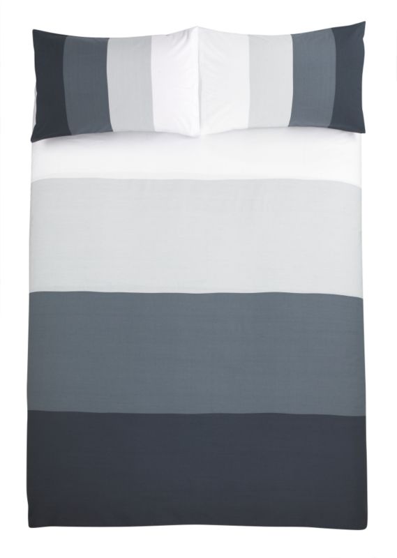 Colours by B&amp;Q Wide Stripe Double Printed Duvet Set Black/Grey