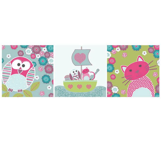 Colours By BandQ Box Art Owl And Pussycat Set Of 3 W20 x L20cm