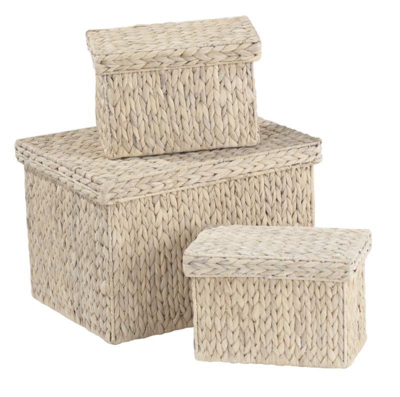 B&Q Set Of 3 Baskets With Removable Lids Whitewash