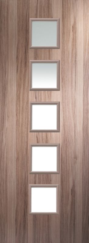 BampQ Morton Planked Walnut 5 Lite Clear Glazed Flush Internal Door NAT26PWL5 Walnut Effect