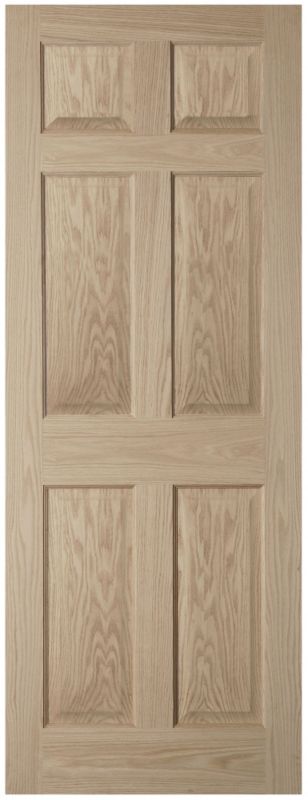 Oregon 6 Panel Prefinished Internal Door Glazed Oak Veneer H 1981 x W 686 x D 35 mm