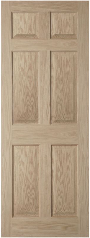 Oregon 6 Panel Prefinished Internal Door Glazed Oak Veneer H 1981 x W 610 x D 35 mm
