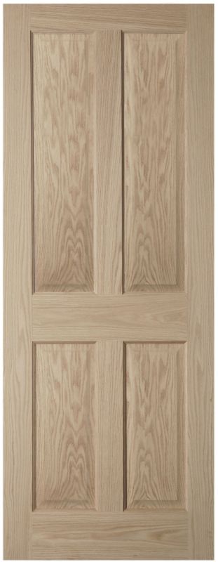 Oregon 4 Panel Prefinished Internal Door Glazed Oak Veneer H 1981 x W 610 x D 35 mm