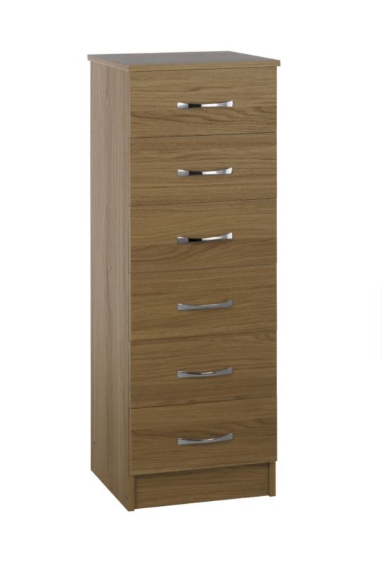 Miami 6 Drawer Narrow Chest Walnut Style