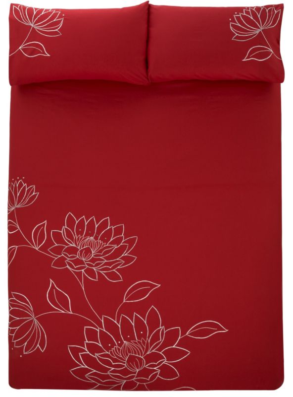 Emily Double Embroidered Duvet Set Red (L)200 x (W)200cm