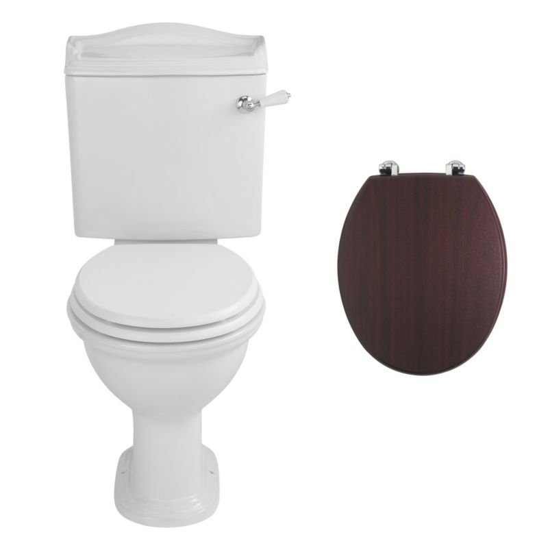 Cooke amp Lewis Montague Close Coupled Toilet and Mahogany Effect Wooden Toilet Seat