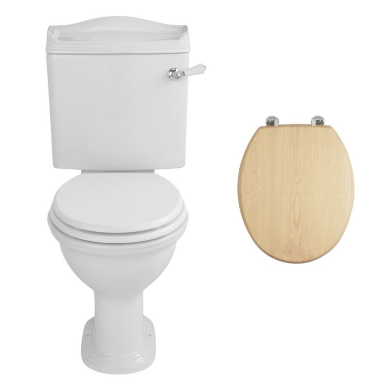 Cooke amp Lewis Montague Close Coupled Toilet and Oak Effect Wooden Toilet Seat
