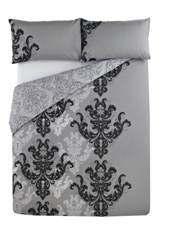 Colours by BampQ Grand Damask Duvet Set Double GreyBlack