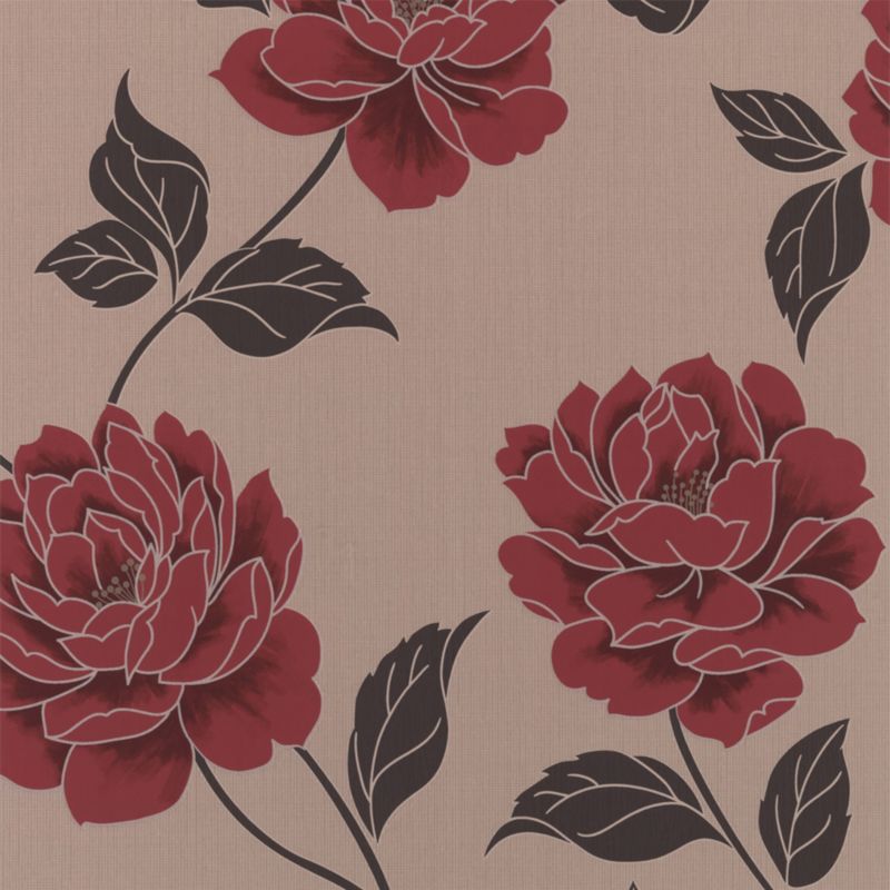 Colours Ella Wallcovering Red/Cream 10M