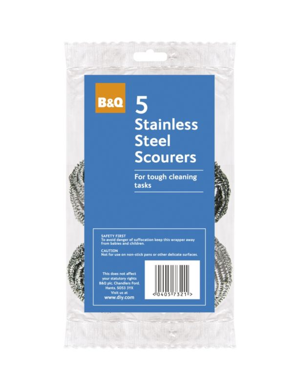 B and Q Stainless Steel Scourer 5pk