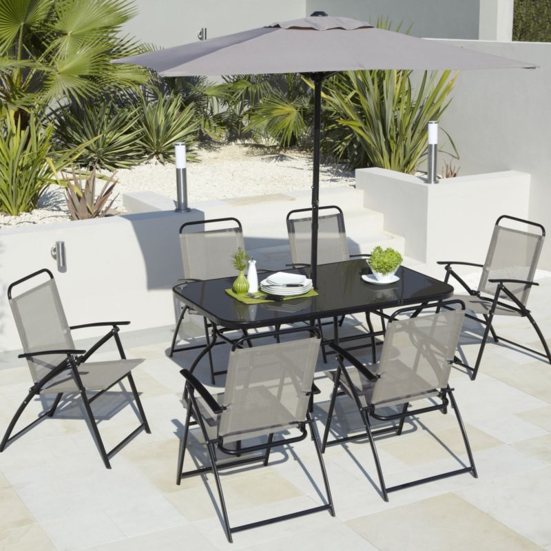 Blooma St Lucia Garden Table 6 Armchairs amp Parasol Set