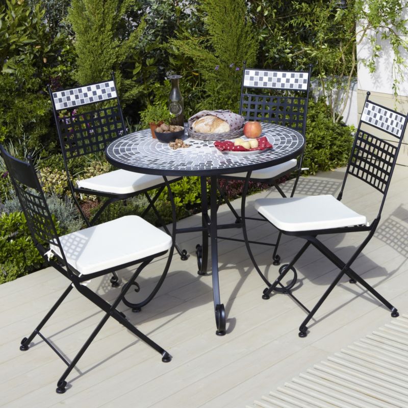 Blooma Anstral Round Black Metal Mosaic Table amp 4 Chairs Garden Set