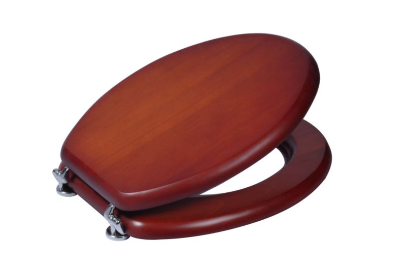 Solid Wood Toilet Seat Mahogany Effect With Chrome Hinges