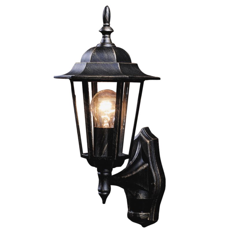 BandQ Truro 6 Sided Lantern With PIR Black Gold Effect