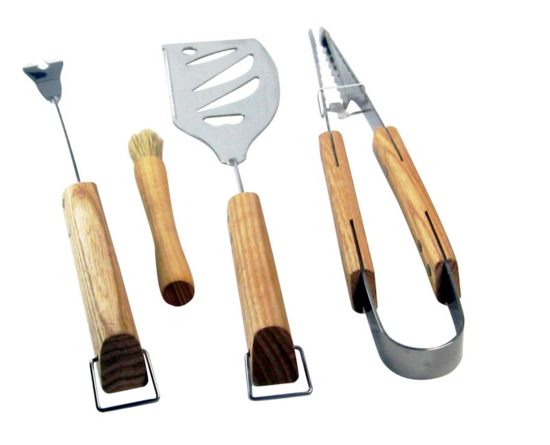 BampQ Core 4 Piece Oak Handled Barbecue Tool Set Natural