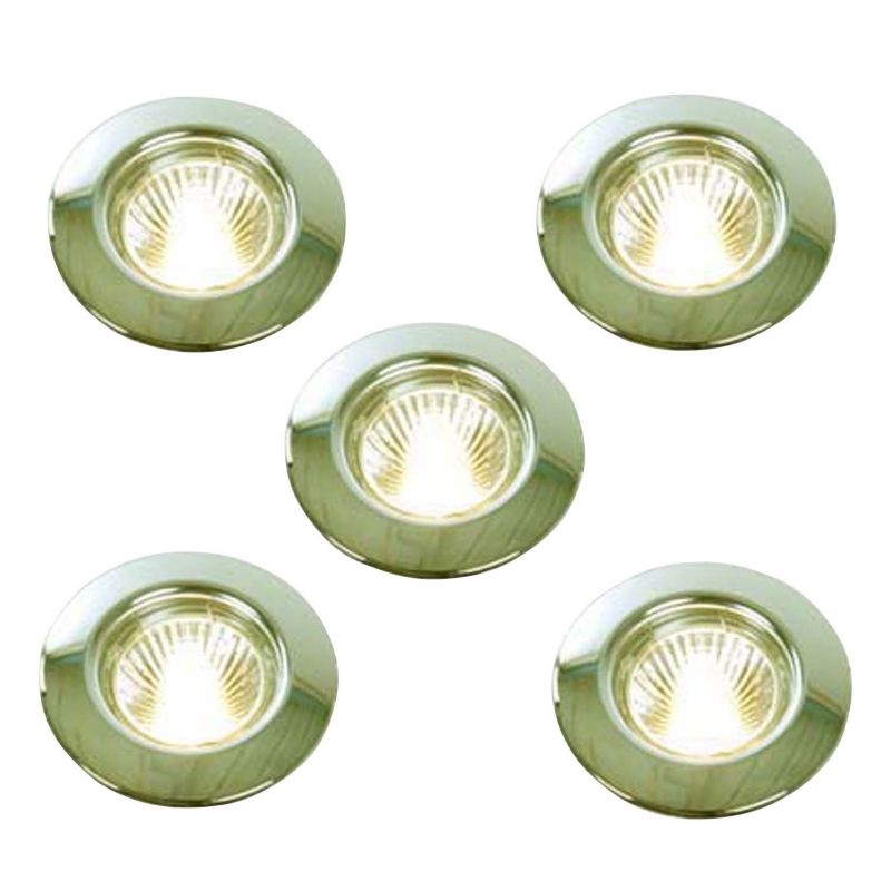 BampQ Fixed Mains Voltage Halogen Downlights Pack Of 5 7383 Brass Plated