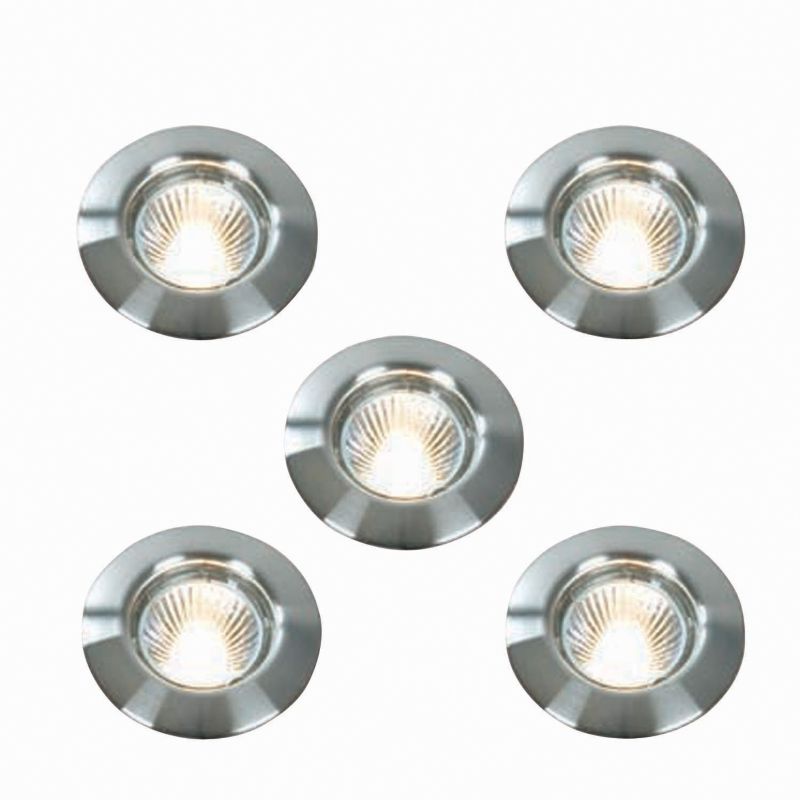 BampQ Fixed Mains Voltage Halogen Downlights Pack Of 5 7386 Brushed Chrome Plated