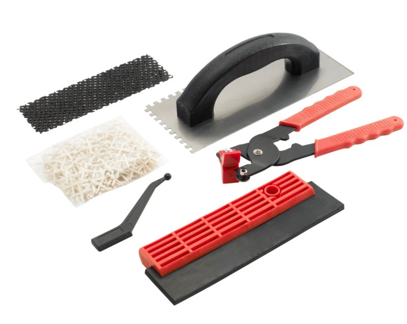 BandQ 6 Piece Wall Tiling Kit Silver Effect Black and Red