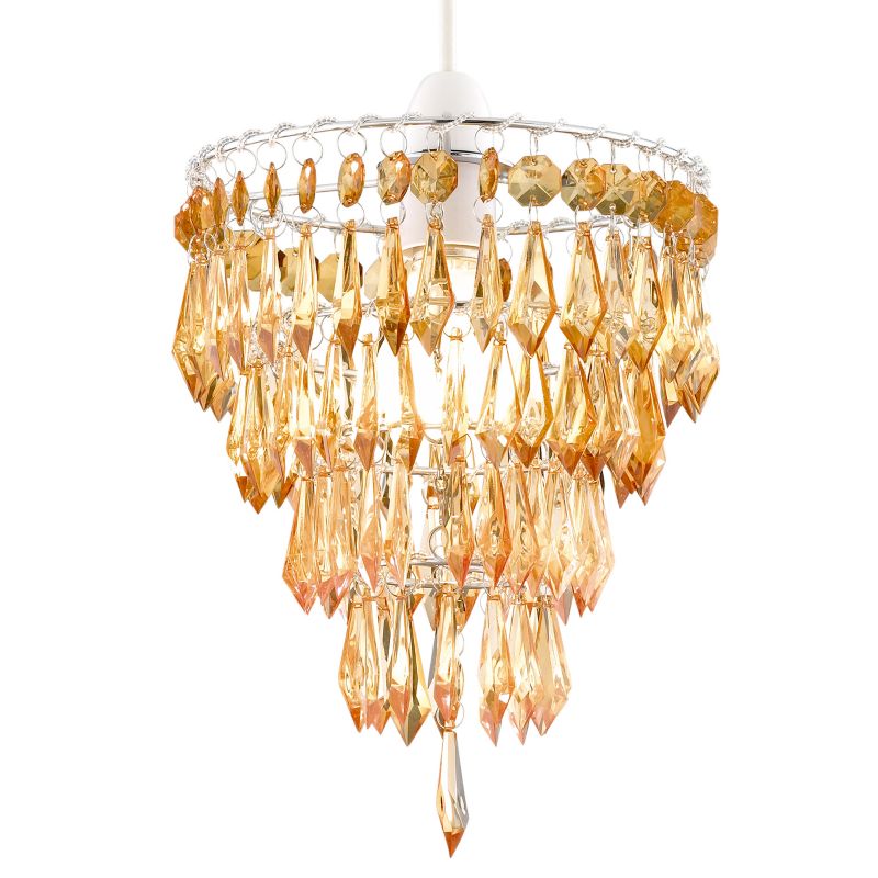 Lights by B&Q Trudy Round 4-Tier Beaded Pendant Shade Amber