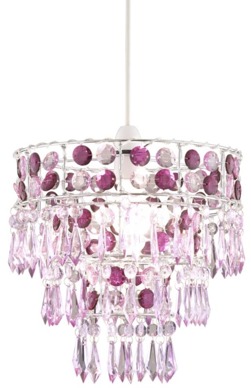 Lights by B&Q Emily Round 3-Tier Beaded Pendant Shade Cranberry