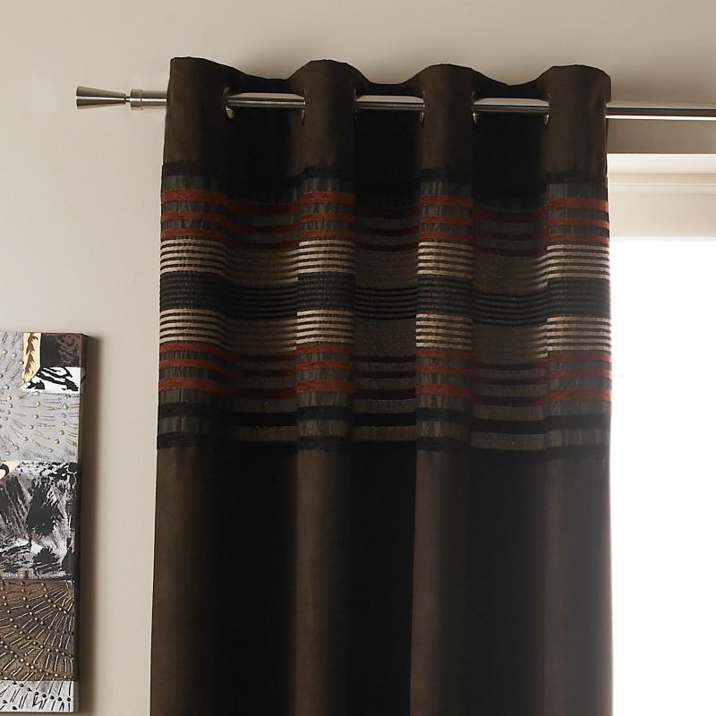 Colours by BandQ Matia Striped Ready Made Curtains Chocolate Mix (W)137 x (L)229 cm