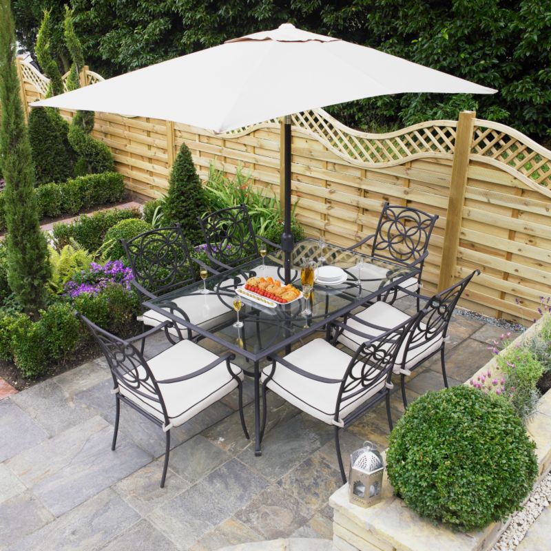 Marlow 6 Seat Dining Set With Rectangular Parasol