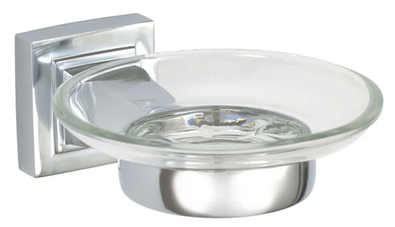B&Q Cascade Glass Soap Dish Chrome Effect