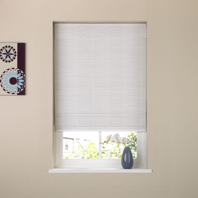 Colours Collection by B&Q Cordless Painted Bamboo Roman Roll Up Blind White (W)60 x (L)160cm