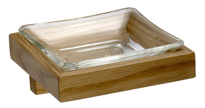 Solid Oak and Glass Soap Dish