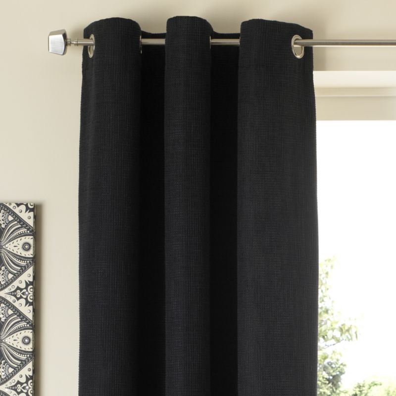Eyelet Lined Textured Woven Curtains in Charcoal