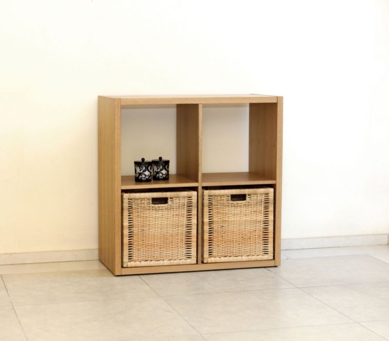 B&Q Modular Storage Unit With 2 Rattan Baskets Oak Veneer