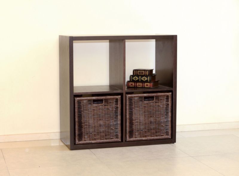 BampQ Modular Storage Unit With 2 Rattan Baskets Ebony Effect