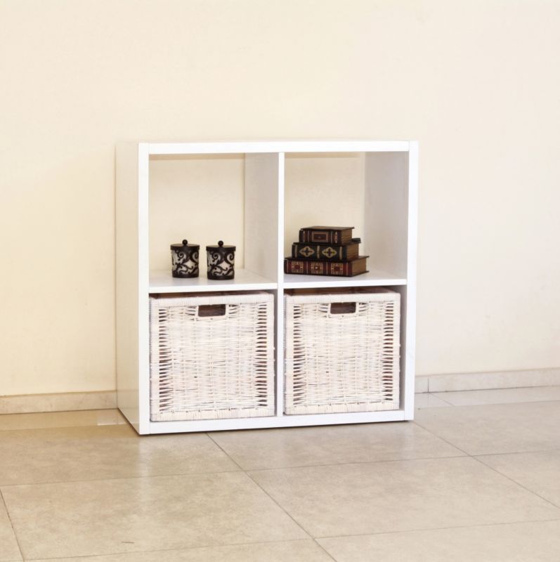 BampQ Modular Storage Unit With 2 Rattan Baskets White