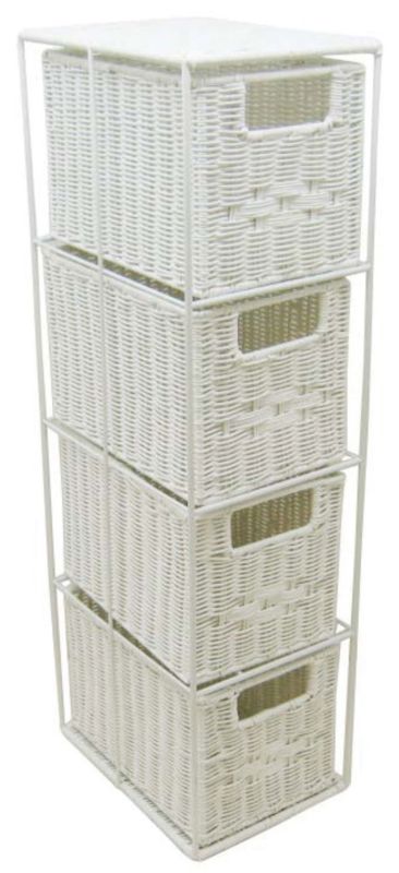 White 4 Drawer Rattan Tower