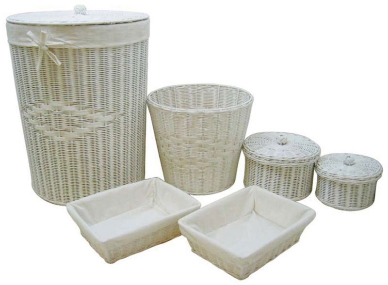 White Rattan Laundry Set